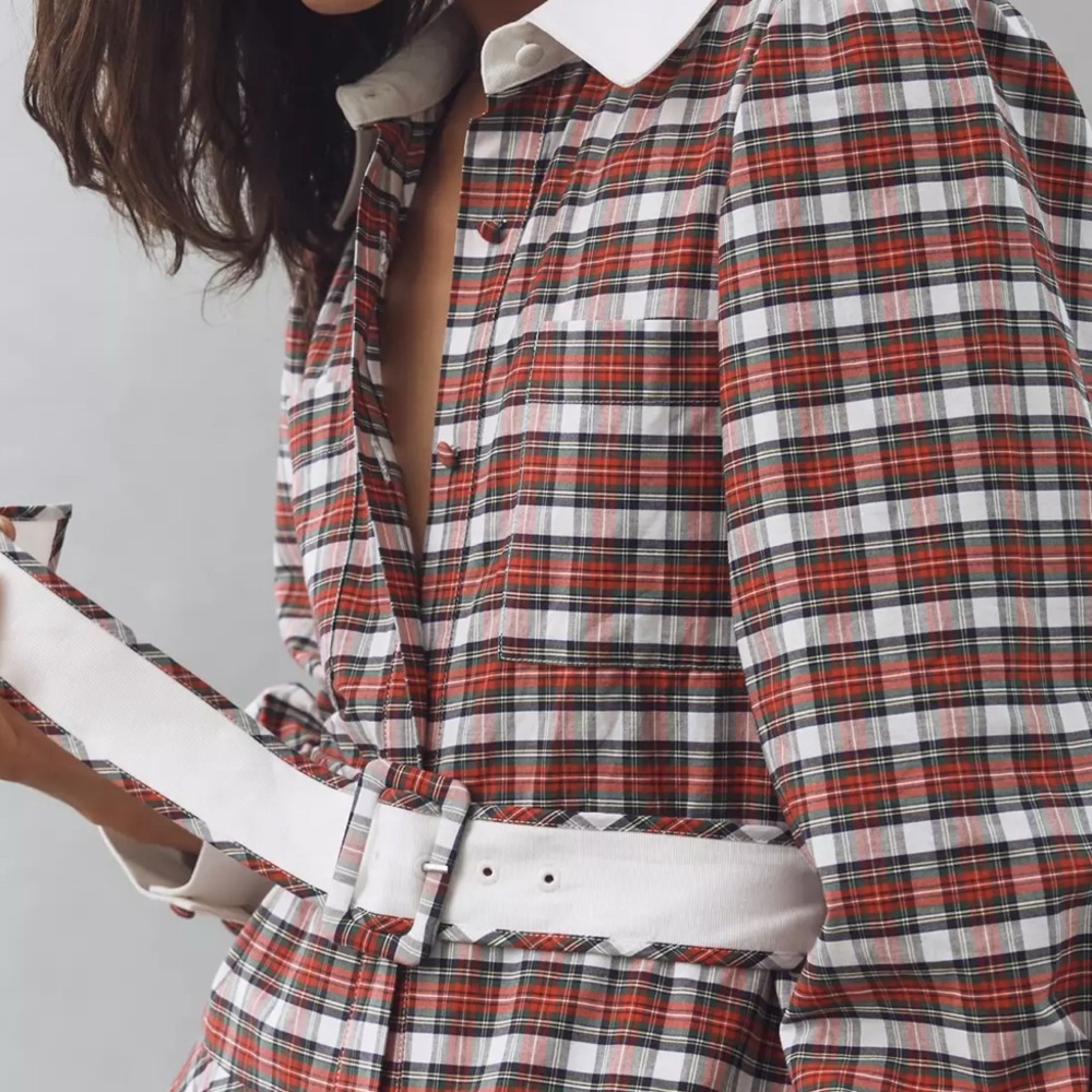 Hunter Bell Randolph Belted plaid Midi Dress New Sz 4 - Picture 2 of 7